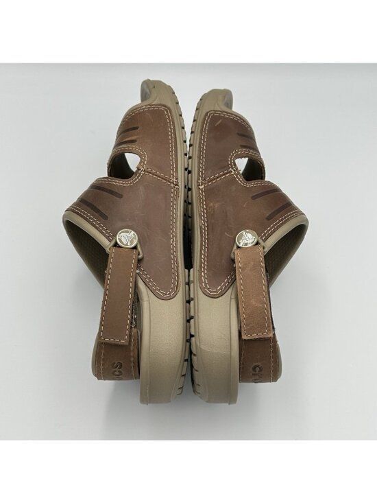 Crocs Yukon Men\'s Size 8 Brown Leather Strap Comfort Slides Open Toe Sandals main image 4